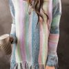 Women's Purple Color Block Fringed Tunic Sweater - Ombre Design - Image 6