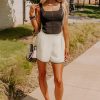 Women's White Waffle Texture Casual Shorts with Contrast Ricrac Hemline - Image 6