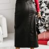 Women's Black High Waist Split Front Leather Midi Skirt - Image 2