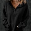 Women's Black Zip-Up Stand Neck Kangaroo Pocket Sweatshirt - Image 6