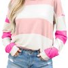 Light Pink Colorblock Striped Drop Shoulder Long Sleeve Top - Image 14