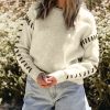 Women's Modern White Contrast Stitch Detail Ribbed Trim Crew Neck Sweater - Image 5