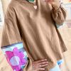 Women's Oversized Floral Dune Flower Patchwork Raglan Sleeve Top - Image 2