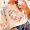 Women's Beige Plaid Floral Peace Heart Graphic Long Sleeve Top - Image 6