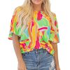 Women's Multicolour Abstract Print Pleated Half Sleeve Blouse with Keyhole Back - Image 20