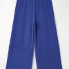 Women's Sky Blue Corded Drawstring High Waist Plus Size Wide Leg Pants - Image 10