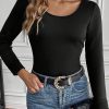 Women's Black Solid Scoop Neck Thermal Long Sleeve Top - Image 7