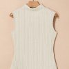 Women's Apricot Ribbed Knit Mock Neck Tank Top - Chic and Comfortable Casual Wear - Image 7