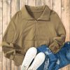 Women's Brown Quarter Zip Stand Neck Sweatshirt with Kangaroo Pocket - Image 4