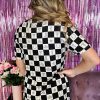 Women's Black Western Fashion Checkerboard Print Side Split T-Shirt - Image 10