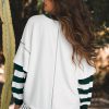 Women's White Stripe Colorblock Sleeve Exposed Seam Fake-2-Piece Sweatshirt - Image 2