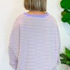 Women's Purple Stripe Loose Drop Shoulder Long Sleeve Top for Casual Wear - Image 3