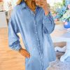 Women's Beau Blue Risen Medium Washed Denim Shift Dress - Image 6