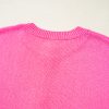 Bright Pink Distressed Hem Short Sleeve Knitted Button Front Sweater for Women - Image 11