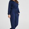 Women's Navy Blue Ribbed Knit Cropped Hoodie and Joggers Set - Image 3