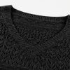 Women's Black Eyelet Pattern V Neck Drop Shoulder Sweater - Casual and Stylish for Fall - Image 10