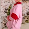 Plus Size Rose Striped Patchwork Side Split Collared Sweatshirt - Image 10