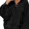 Women's Black Oversized Sweatshirt with Snap Buttons and Balloon Sleeves - Image 5