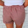 Women's Red Plaid Gingham High Waist Shorts with Elasticated Waistband - Image 2