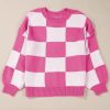 Women's Elegant Rose Stripe Checkered Bishop Sleeve Sweater - Luxuriously Soft Fabric - Image 6