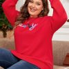 Fiery Red Tinsel Merry Pattern Drop Shoulder Plus Size Sweater for Women - Image 7