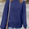 Women's Navy Blue Drop Shoulder Crewneck Pullover Sweatshirt - Cozy & Casual - Image 2