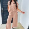 Women's Smoke Gray Solid Corded Knit Short Sleeve T-Shirt and Wide Leg Pants Set - Image 5