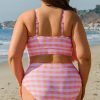 Stylish Pink Plus Size Plaid Print High Waist Bikini Set for Beach Days - Image 2