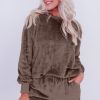 Women's Coffee Solid Fleece Lounge Set 2 Piece Loose Fit Set - Image 8