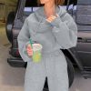Women's Fashionable Gray Solid Drop Shoulder Hoodie and Joggers Activewear Set - Image 6