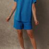 Women's Bluing Solid Textured Crew Neck Short Set - Stylish Casual Outfit - Image 8