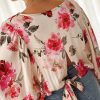 Women's Rose Floral 3/4 Sleeve Lace-up Back Blouse - Image 6