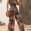 Women's Black Floral Print Belted Sleeveless Wide Leg Jumpsuit for Summer - Image 14