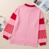 Plus Size Rose Striped Patchwork Side Split Collared Sweatshirt - Image 13