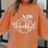 Women's Orange Pumpkin Thankful Graphic Corded Sweatshirt - Image 5