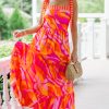 Women's Red Abstract Print Knotted Shoulder High Waist Maxi Dress for Vacation - Image 6