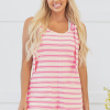 Women's Pink Stripe Knotted Strap Patched Pocket Casual Romper - Image 7