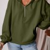 Women's Moss Green Fleece Lined Half Zip Hoodie with Kangaroo Pockets - Image 3