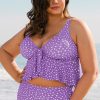 Women's Plus Size Purple Polka Dot Print Ruffled Knotted V Neck Tankini Set - Image 8