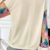 Women's Apricot Geometric Printed Patchwork Long Sleeve Round Neck Top - Image 2