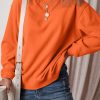 Women's Russet Orange Solid Fleece Lined Drop Shoulder Terry Sweatshirt - Image 7