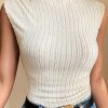 Women's Apricot Ribbed Knit Mock Neck Tank Top - Chic and Comfortable Casual Wear - Image 3