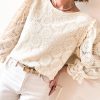 Women's Oatmeal Floral Jacquard Ruffled 3/4 Sleeve Blouse - Image 6