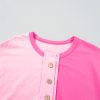 Women's Pink Two Tone Half Button Collared T-Shirt - Casual Elegance - Image 11