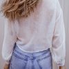 Women's White Loose Fit Knotted Front Sheer Shirt - Image 3