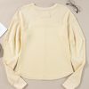 Women's Beige Thermal Knit Patchwork Long Sleeve Top with Exposed Seams - Image 5