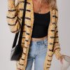 Chic Women's Beige Striped Pom Pom Knit Open Front Long Cardigan - Image 6