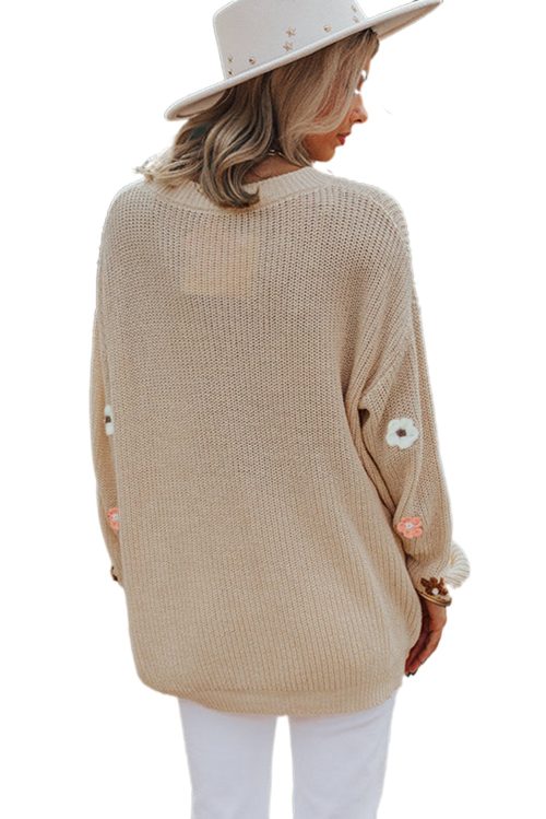 Women's Parchment Hello Floral Embroidered Knit Loose Sweater