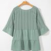 Women's Laurel Green Tie Split Neck Textured Ruffle Patchwork Blouse - Image 5