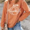Women's Orange Pumpkin Thankful Graphic Corded Sweatshirt - Image 7